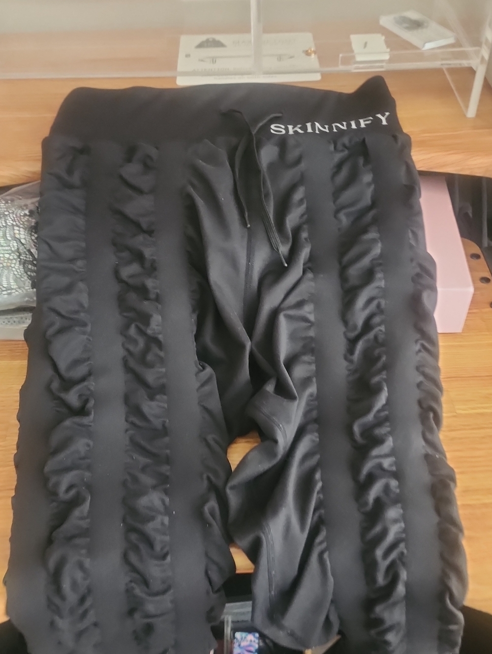 Skinnify Black 8 Resistance Band Leggings with Drawstring Waist